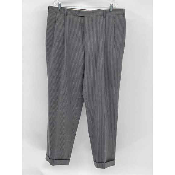 Jos. A. Bank Other - Jos A Bank Dress Pants Wool Men Size 38d29 Gray White Pinstriped Cuffed Pleated